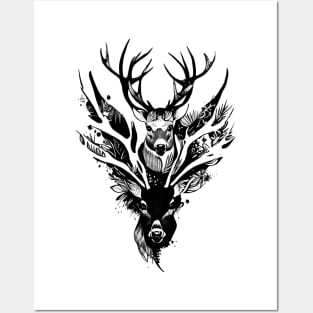 Stag Deer Wild Animal Nature Illustration Art Tattoo Posters and Art